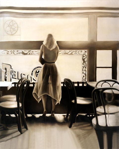 Kelly in the Window by Anni Adkins Photorealism Painting